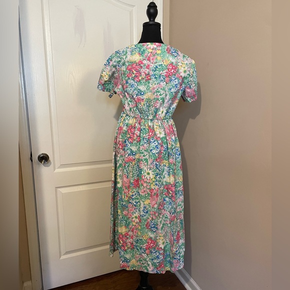 Vermont Country Store Midi Dress Size S Pink Green Floral Grandma Cottagecore - Picture 3 of 8